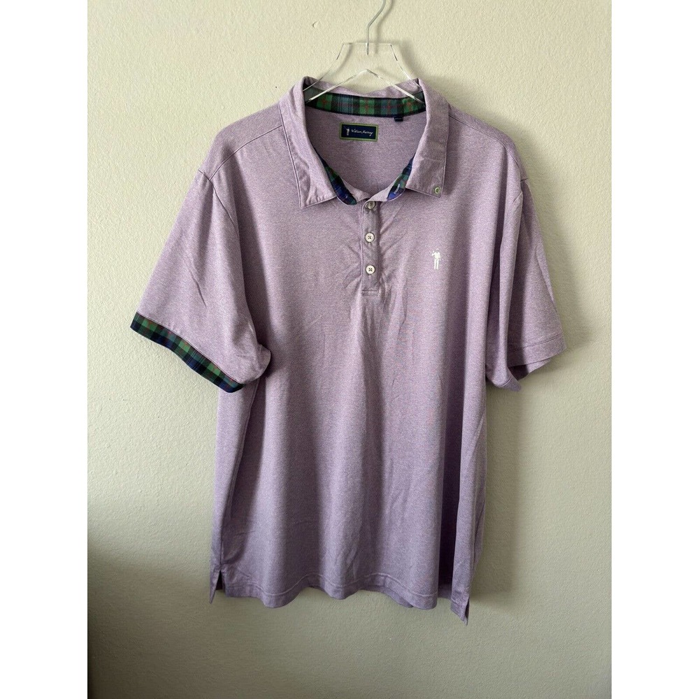 William Murray Polo Shirt Lavander Golf Plaid Trimmed Short Sleeve Soft Men 3XL